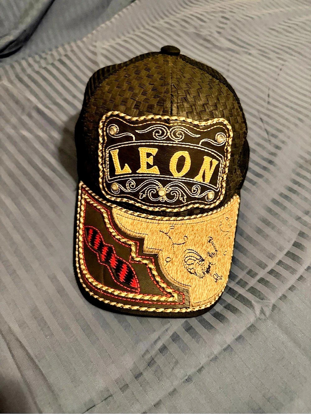 Embroidered Hat in Black & Tan